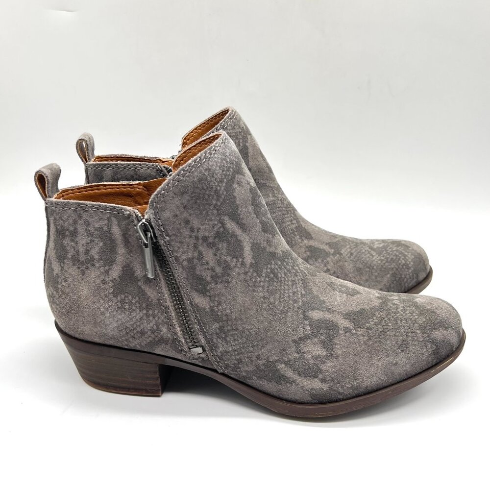 Lucky Brand Size 7.5 Basel‎ Gray Snakeskin Leather Ankle Boots Booties Shoes